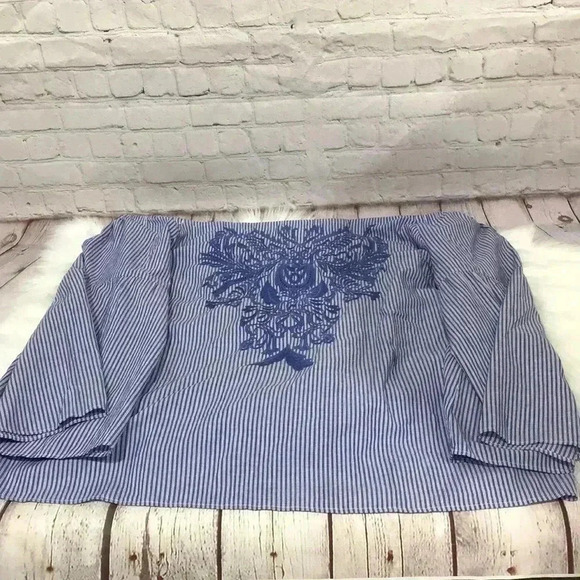 INC International Concepts Striped Embroidered Off-the-Shoulder Top Size 3X - Picture 1 of 5